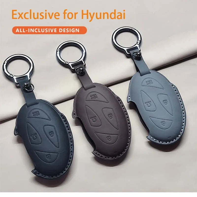 Car Remote Key Case Cover for Hyundai Grandeur GN7 Kona Ev 2023 Ionic 6 5/7 Bottons Leather Keychain Durable Luxury Accessories