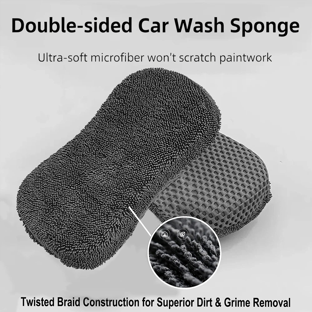 AUTOBRIGHT 8 shaped Car Wash Sponge Double Sided Chenille Microfiber Mesh Scratch-Free for Auto Car Detailing Cleaning tool Grey