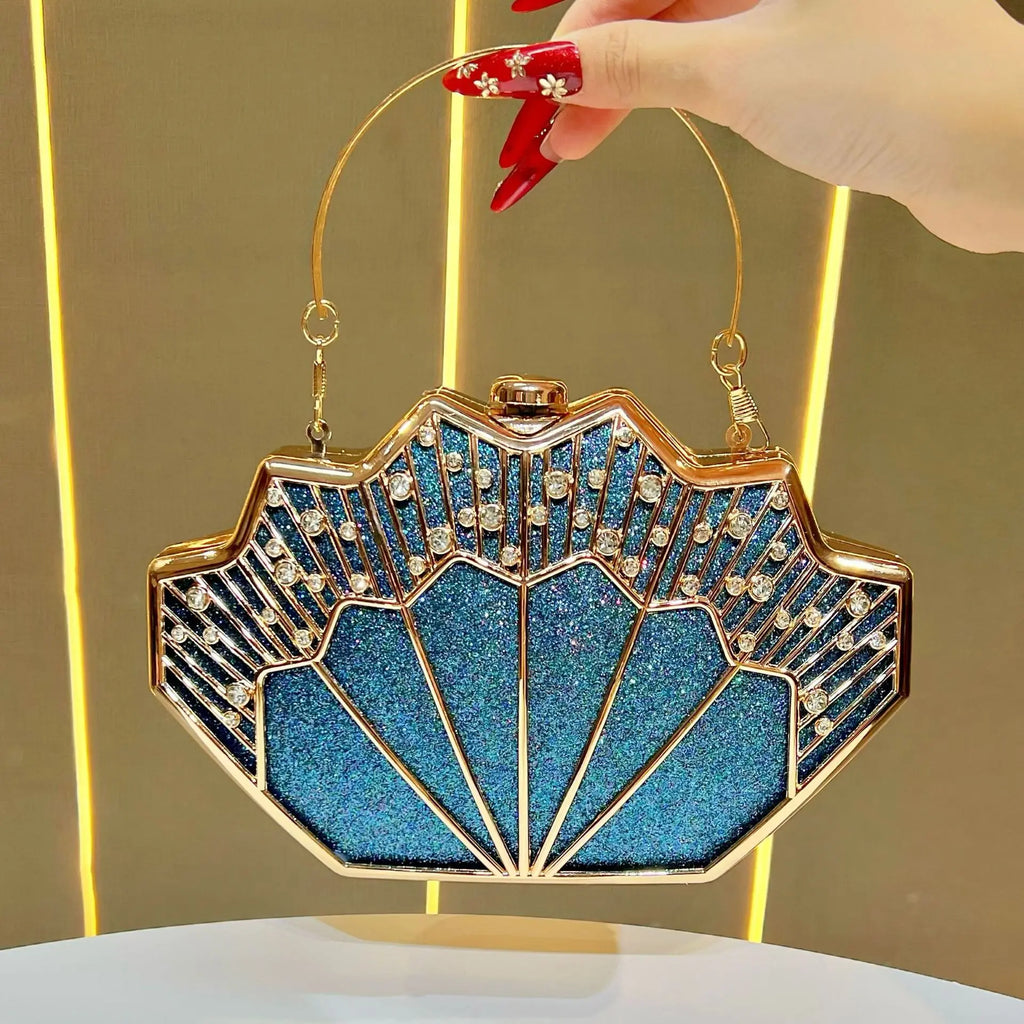 Luxury Fan-shaped Shiny Diamond Studded Women's Evening Bag Creative Branch Design Female Handbag Shoulder Bag for Wedding Party