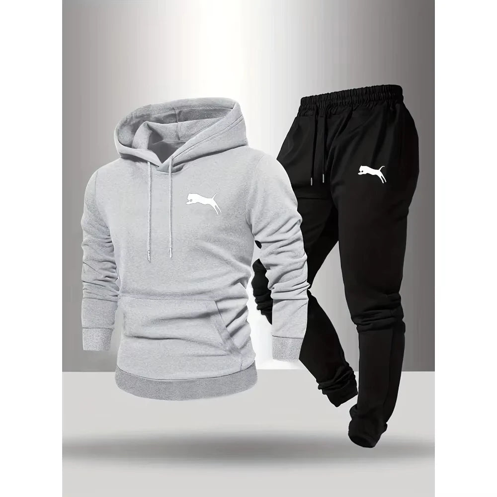 2026 Hot Selling Men's Hooded Sweatshirt & Pants Set Casual Tracksuit Streetwear Sportswear Fitness Jogger Outfit Two Piece Set