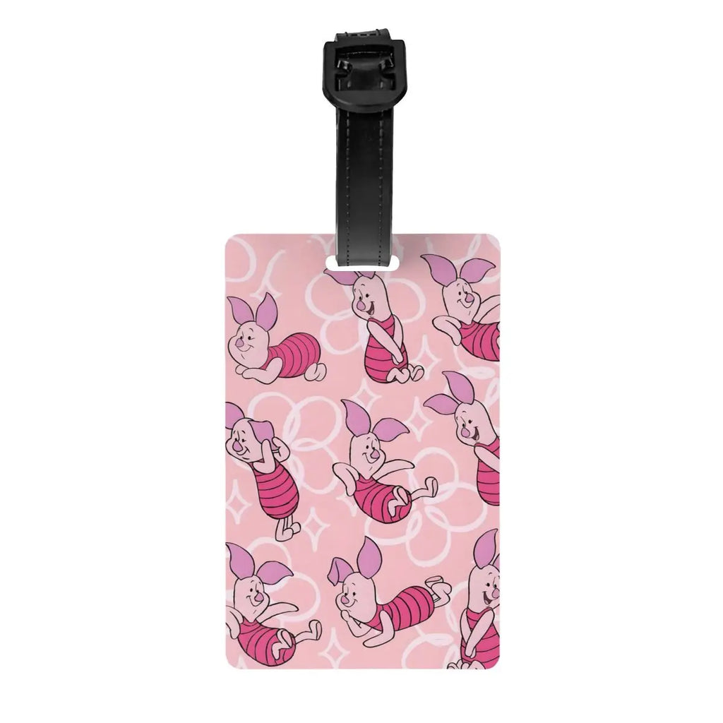 Custom Happy P-Piglets Anime Big Movie Luggage Tag With Name Card Privacy Cover ID Label for Travel Bag Suitcase