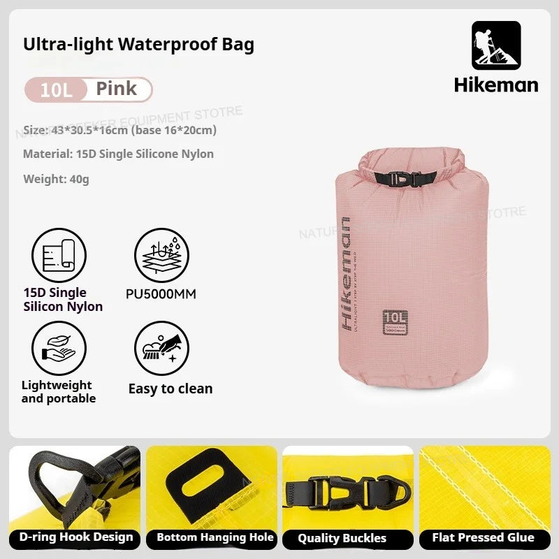 HIKEMAN Ultralight Storage Bag Silicon Coated Waterproof Bag Camping Clothing Stuff Sack Outdoor Compression Bag