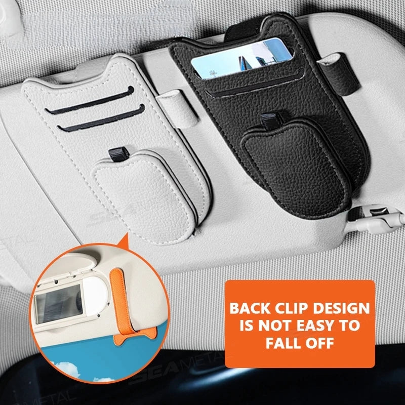 Car Sun Visor Glasses Holder Magnetic Eyeglasses Hanger Clip Luxury Leatherette Car Sunglasses Holder Mount Universal