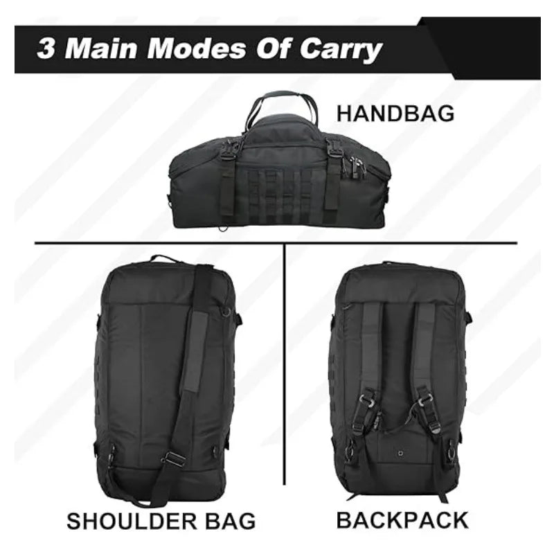 45L Tactical 3 in 1 Camping/Gym/Duffel Shoulder Bag with MOLLE System, Waterproof Fitness & Travel Luggage for Men