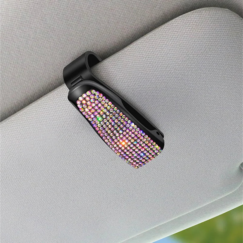 New Rhinestone Car Glasses Clip Car Sun Visor Glasses Case Sunglasses Bracket Card Bill Ticket Organizer Holder Auto Accessories