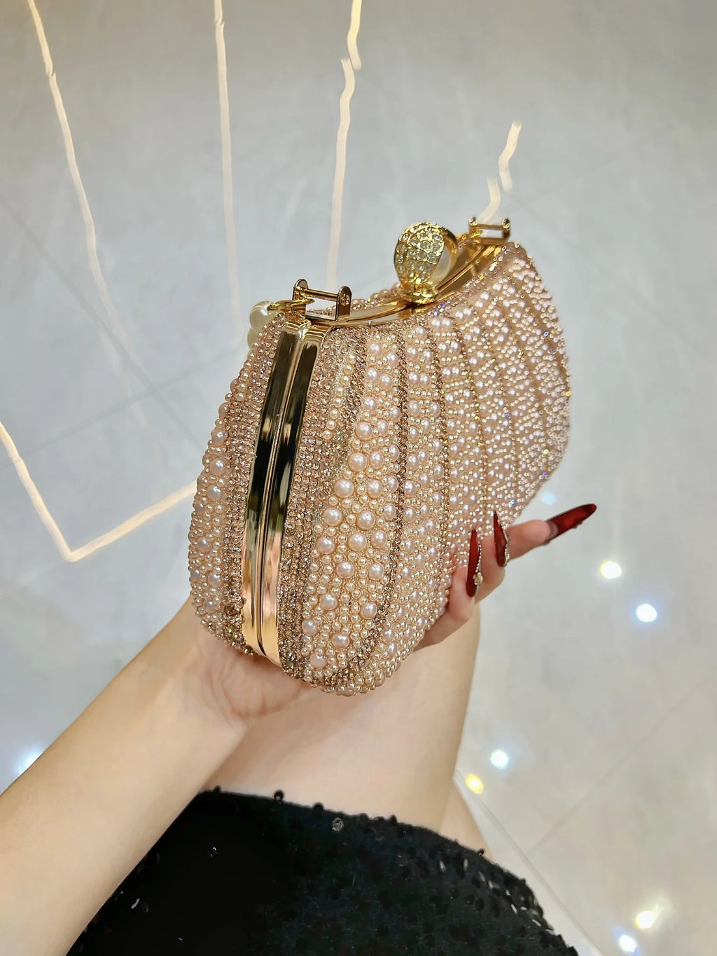 Pearl Rhinestone party Clutch Bag for Women Glitter Embroidered Bead Wedding Bride Handbag luxury Pearl Chain Evening Dress Bags