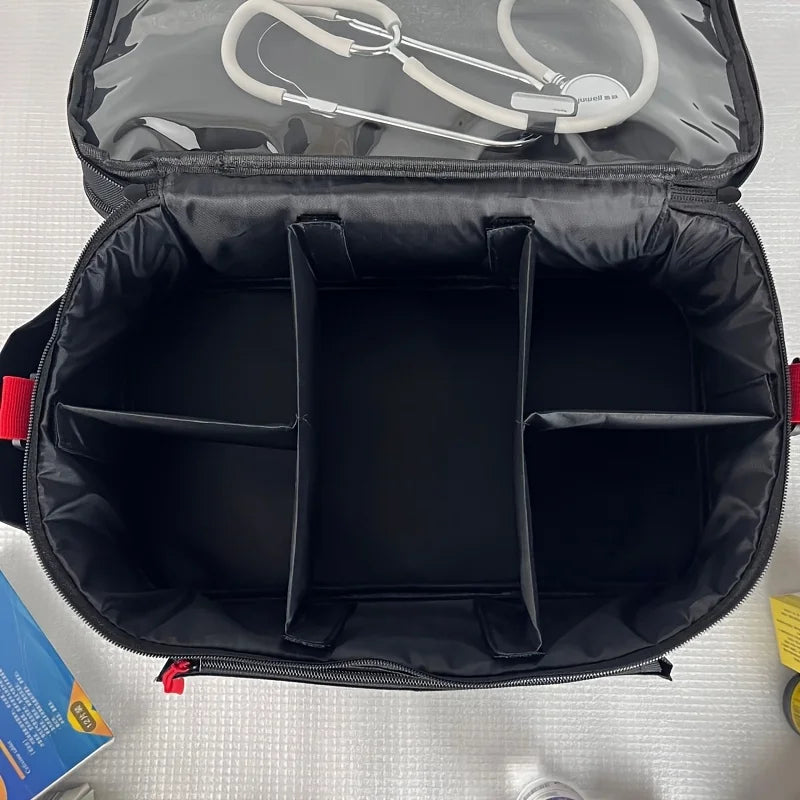 Double Layer Portable First Aid Bag, Empty Medicine Storage Organizer with Dividers & Side Pockets for Home Camping Travel