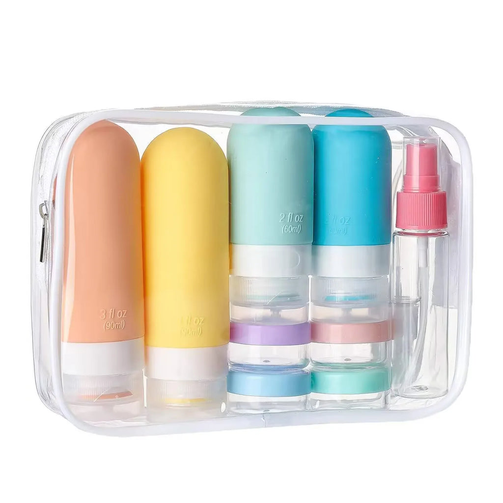 17-piece silicone travel bottle set, leak-proof shampoo and conditioner squeeze bottle for men and women, with storage bag