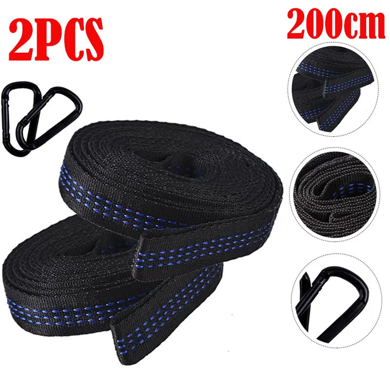 2Pcs Hammock Straps Special Reinforced Polyester Straps 5 Ring High Load-Bearing Barbed Black Outdoor Camping Hammock Straps