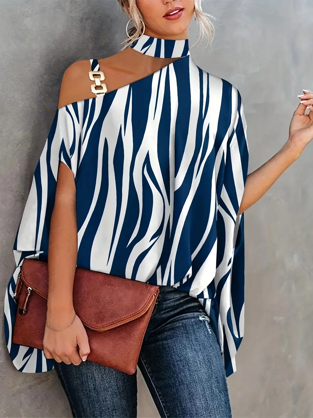 Plus Size Sexy Halter Loose Blouse Tops Women's Elegant Print Off Shoulder Batwing Sleeve Pullover Shirt 2023 Summer Fashion Str
