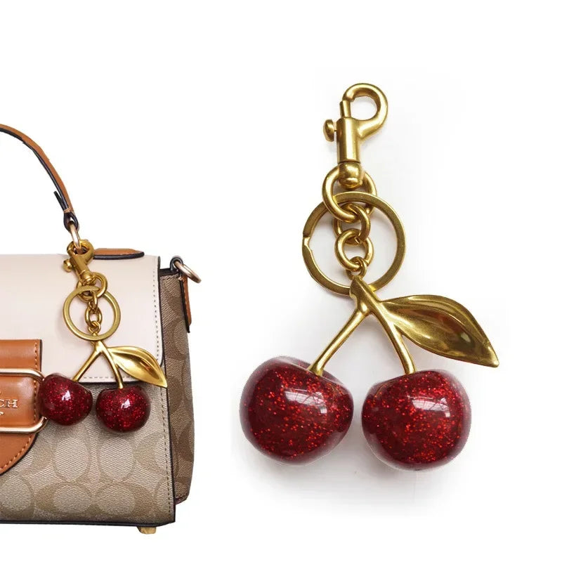 Crystal Cherry Pendants, Suitable for Coach Bags, Women's Handbags, Shoulder Bags, and Keychain Accessories
