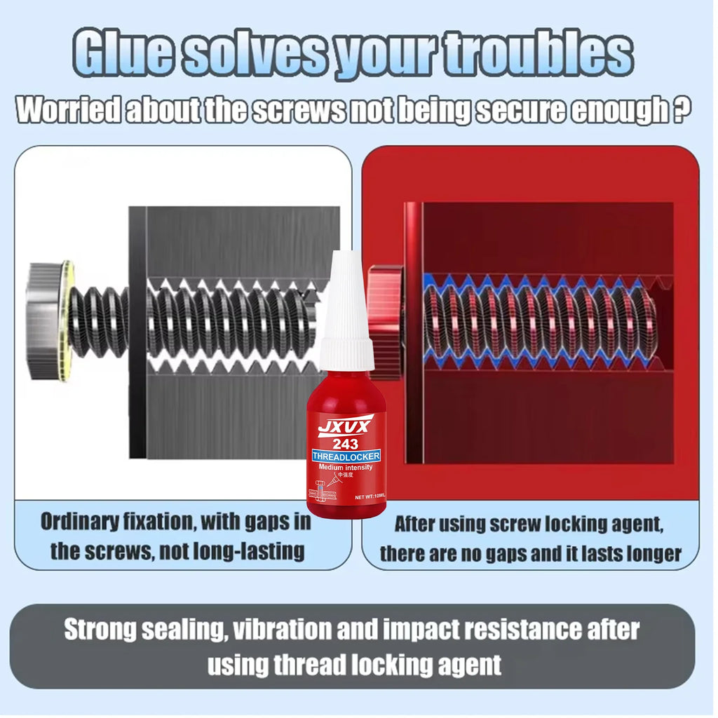Threadlocker 243 blue 271 red Threadlocking adhesive compound Anaerobic adhesive Sealant Medium-to-high strength, oil-resistant, high-temperaturechoice for industrial machinery metal fasteners.