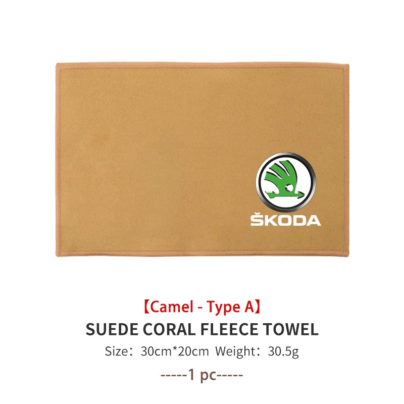 For Skoda Car Logo Cleaning Cloth Absorbent Dry Cloth Auto Wash Accessories Fabia 1 2 Octavia a7 RS Superb Rapid Yeti Karoq