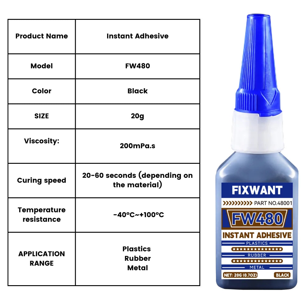 Instant Adhesive FW401/ 403/ 406/ 454/ 460/ 480/ 495/ 496/ 498/ 609 Super Glue Extra Strong Multi-purpose Cyanoacrylate