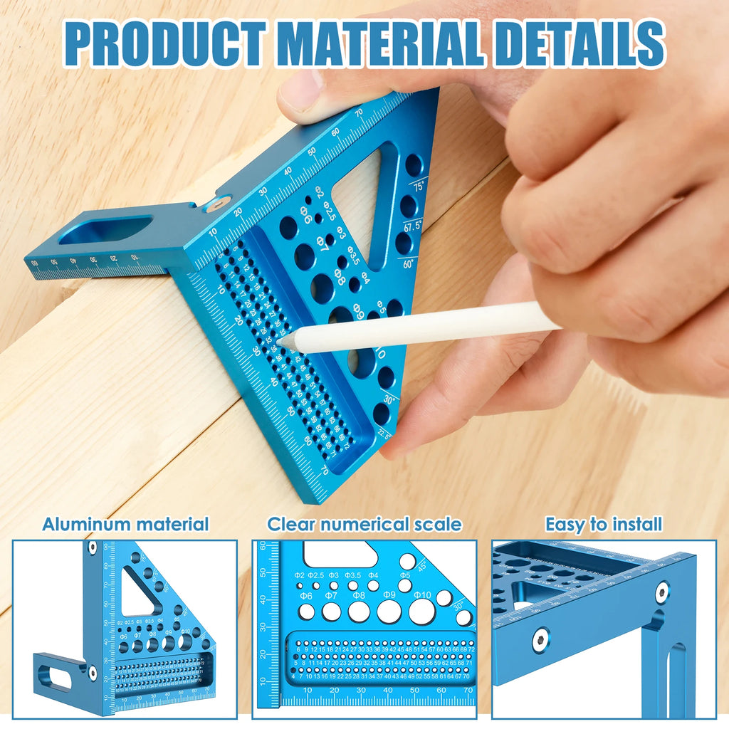 Aluminum Alloy Scribing Ruler 3D Multi Angle Measuring Ruler 45-Degree Angle and Right Angle Drawing Line Ruler for Woodworking