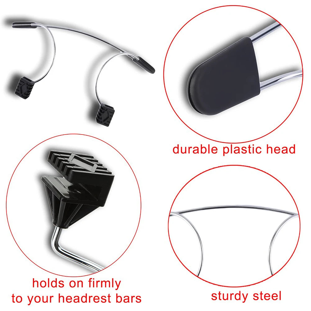 Metal Adjustable Car Coat Hanger with Headrest Restraint Rods Stainless Steel Seat Hanger Clothes Holder