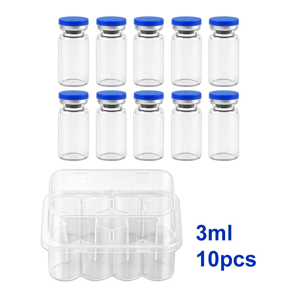 3/5/7/10ml Glass Vials for Injections,Thickened Sterile Empty Vials Sealed with Rubber Stopper for Injections with Sealed Cap