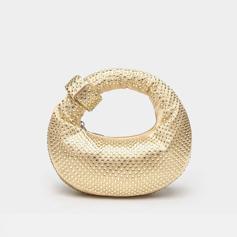 Shiny Diamond Dumpling Handbag Evening Bag Cross-Border Hot Sale Glittering Handbag Lady Clutch Bag Polyester Material