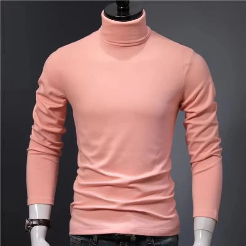 2026 Autumn Winter Men's High Neck T-shirt Slim Fit Fashion High Elastic Long Sleeve Cotton Casual Breathable Apparel Pullover