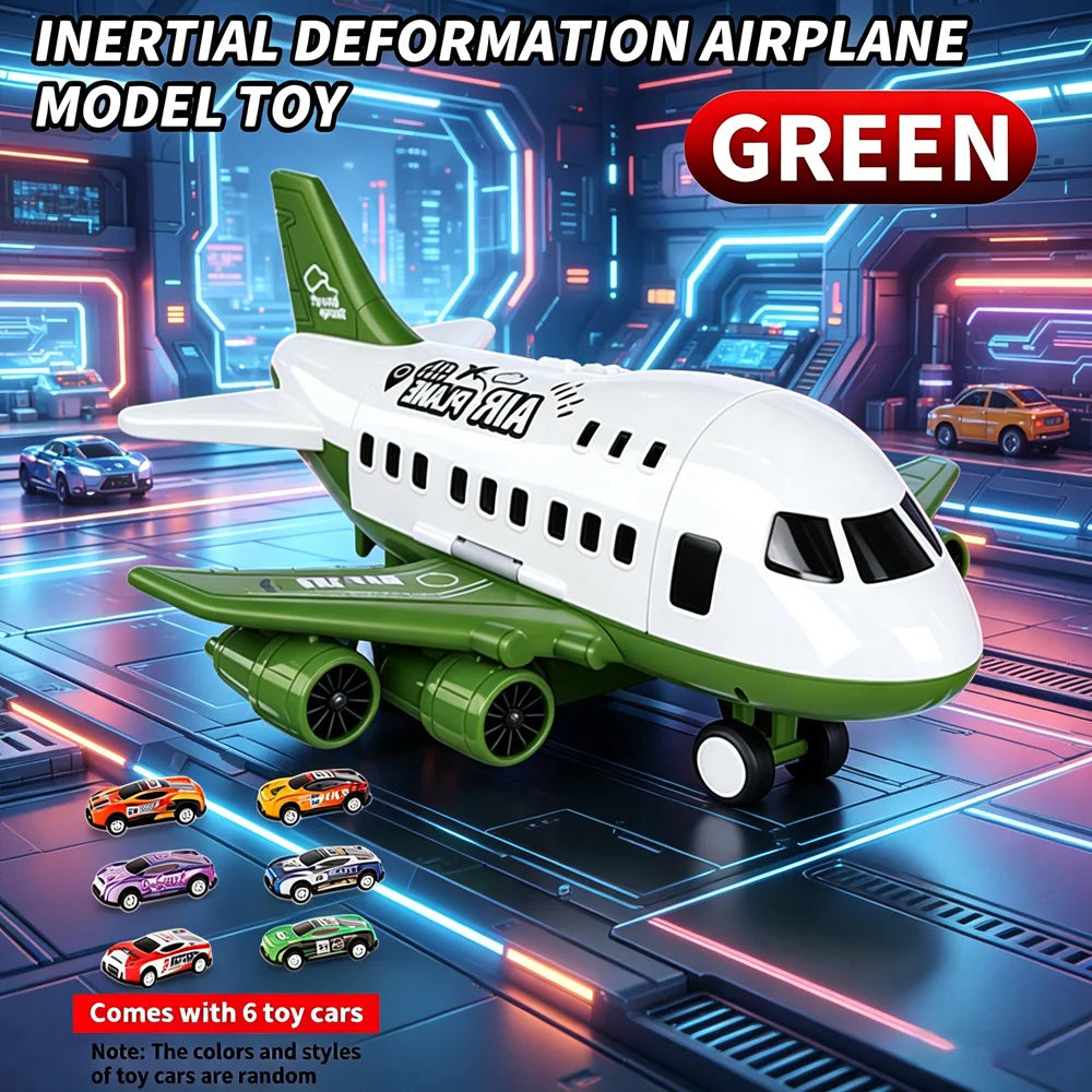 Large Size Inertia Airplane Toy Set With 6 Mini Cars, Passenger Plane Model, Kids Holiday Gift For Boys Girls