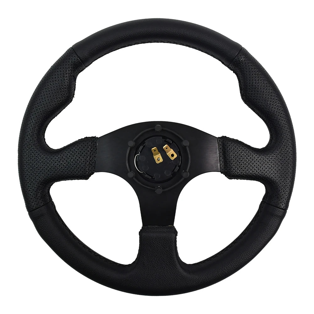 TIYPEOR 330mm PVC Leather Black Classic Steering Wheel 40mm Falt Drift Simulation Steering Wheel for Racing Game