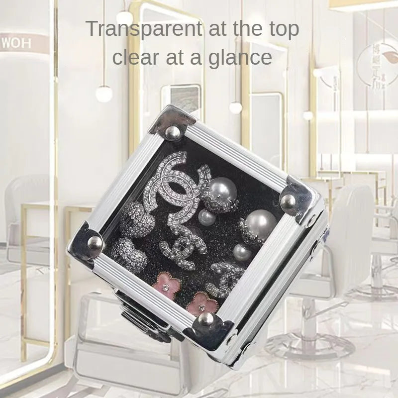 Portable Aluminum Alloy Mini Storage Box Multi Purpose Transparent Display Jewelry Box 25 Slots Grinding Head Storage Empty Case
