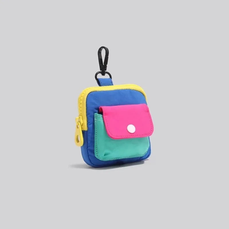 Vibrant Color Block Mini Pouch Multi-Functional Keychain Bag for Earbuds, Coins & Cards Small Storage with Durable Fabric Zipper