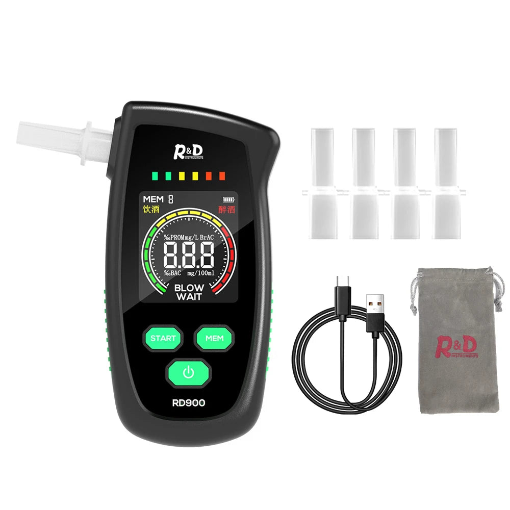 High Accurancy Alcohol Tester Portable Digital LED Display Breathalyzer USB Rechargeable Breath Tester Breath Analyzer RD900