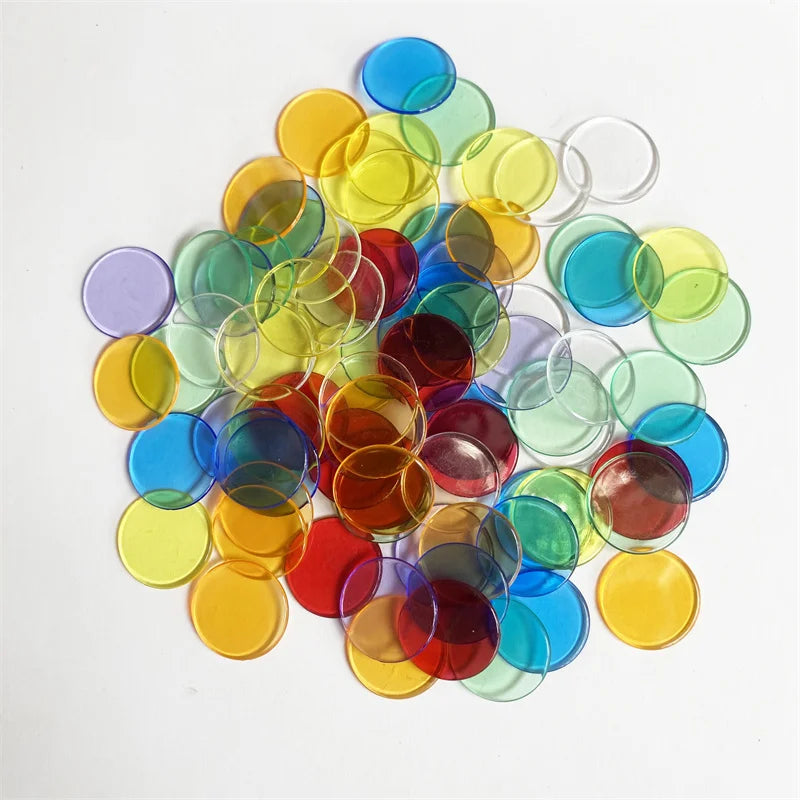 100pcs 19mm Transparent Chips Plastic Counting Supplies Counters For Maths Board Game Token