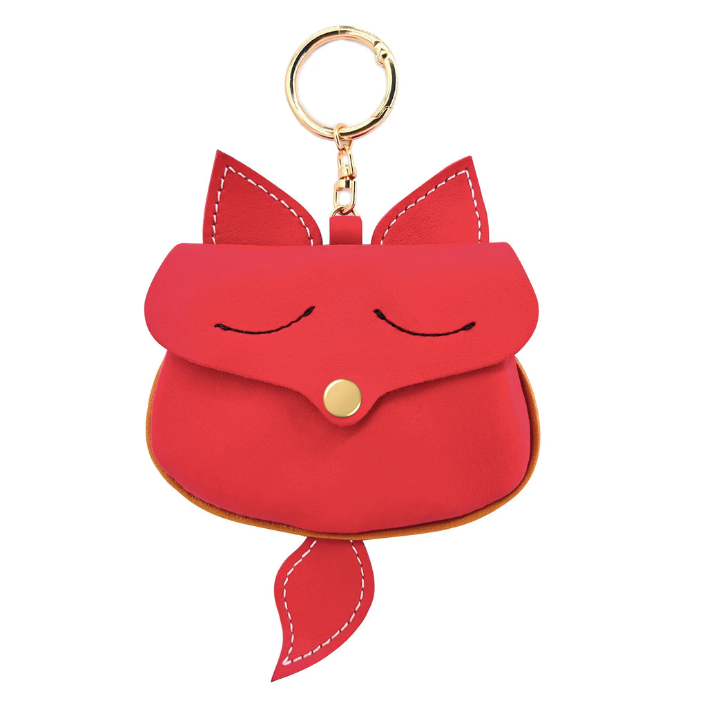 New Cow Leather Fox Keychain Bag Pendant Cute Car Key Ring Bag Parts Accessories For Women And Men Card Bag Holder