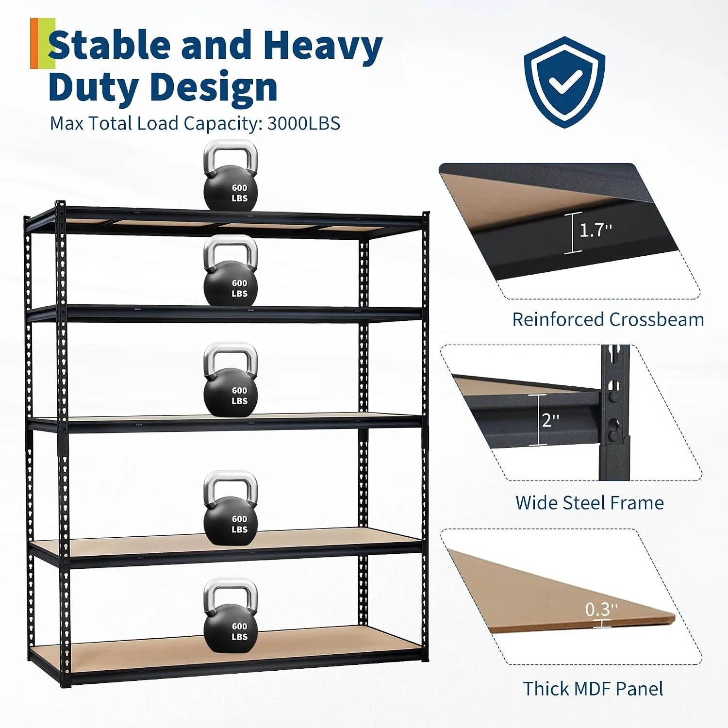 Industrial Heavy Duty Metal Storage Shelves 5 Tier Adjustable Boltless Rack, 60x24x72 Inch Steel Shelving Unit with 3000 LBS Capacity, Garage Storage Organizer for Tools, Supplies, Kitchen Pantry, Basement and Workshop