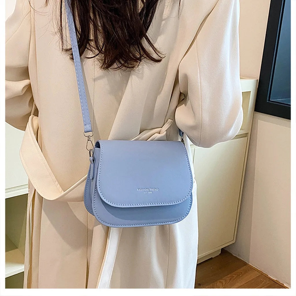 2026 New Fashion Saddle Shoulder Bag Women PU Leather Crossbody Bag Simple Solid Color Flap Messenger Bag Fashion Handbags Pouch