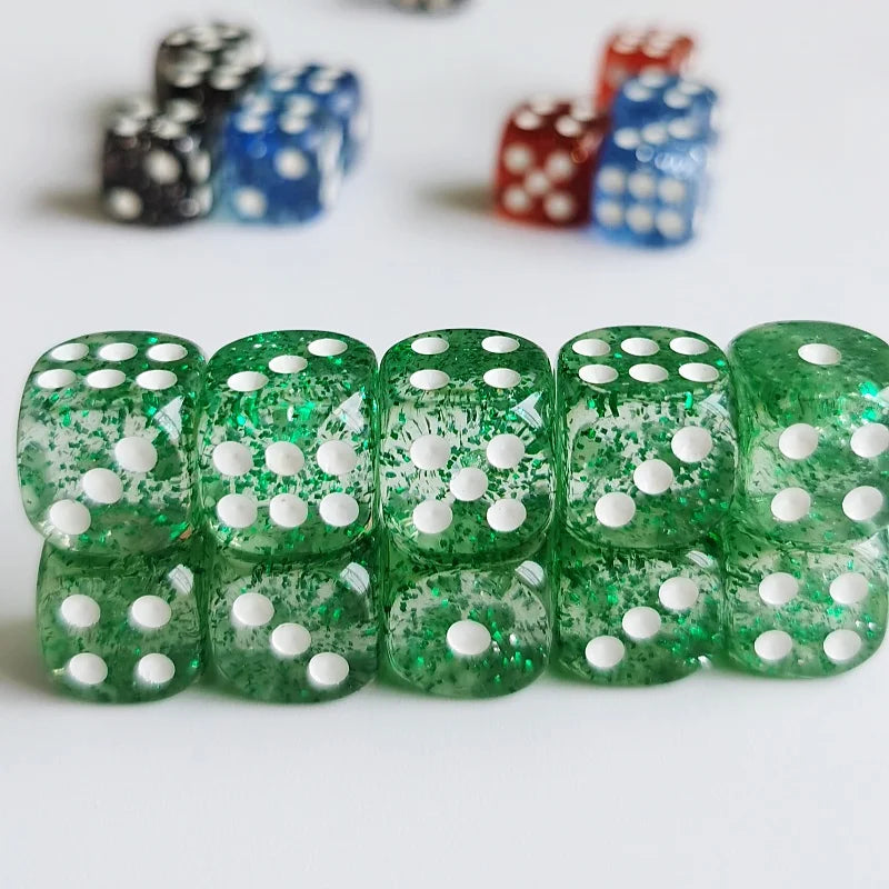 Set of 10pcs Glitter Dice Roller D6 6 Faces  12mm Casino Game Dice D6 Mini Dice in OPP Bag For Table Board Game