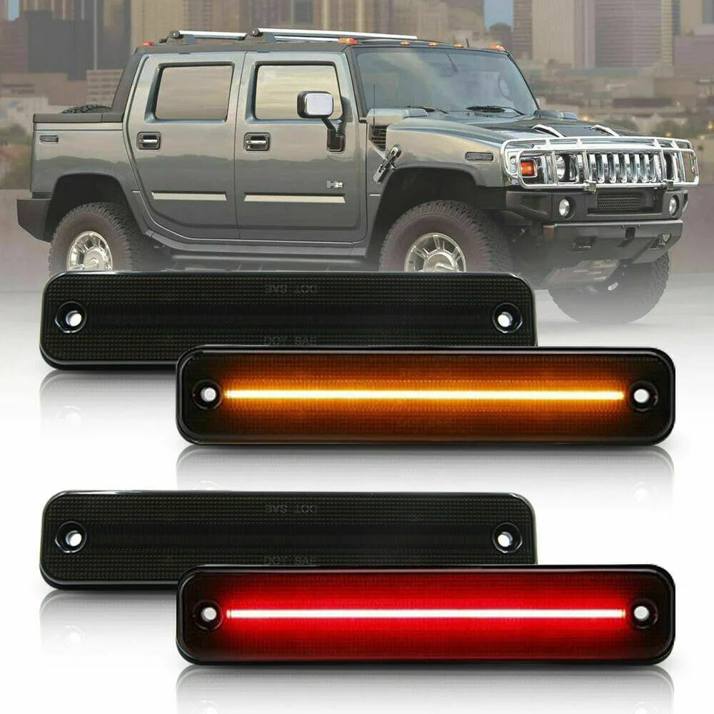 Smoked Lens Front Amber / Rear Red LED Bumper Side Marker Lights Turn Signal Lights Fender Flare Lights For Hummer H2 2003-2009