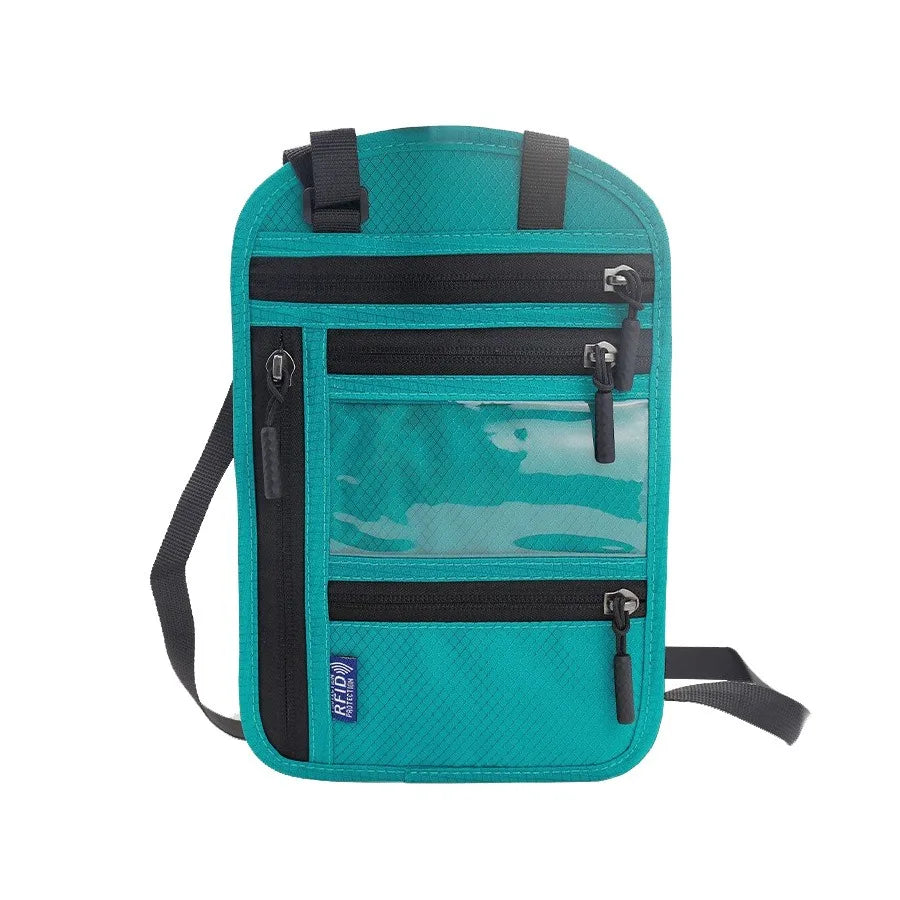 RFID Blocking RFID Passport Bag Multi-Pockets Anti-theft Passport Document Bag with Adjustable Neck Strap Waterproof