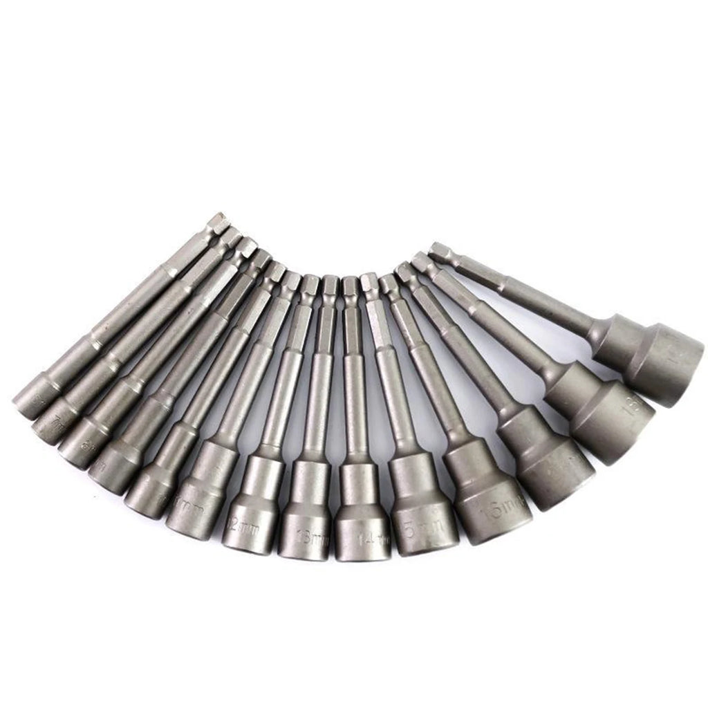 Magnetic Impact Nut Screwdrive Socket Set Metric Grade Nut  Driver Drill Bit Set 6.35mm Hex Shank 100mm Drill Bits Adapter Tools