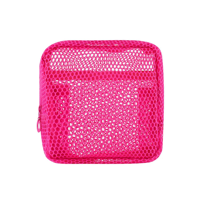 Square Mesh Cosmetic Bag Portable Lipstick Cosmetic Storage Bag with Zipper Multi-purpose Sundries Storage Bag Cute Student Case