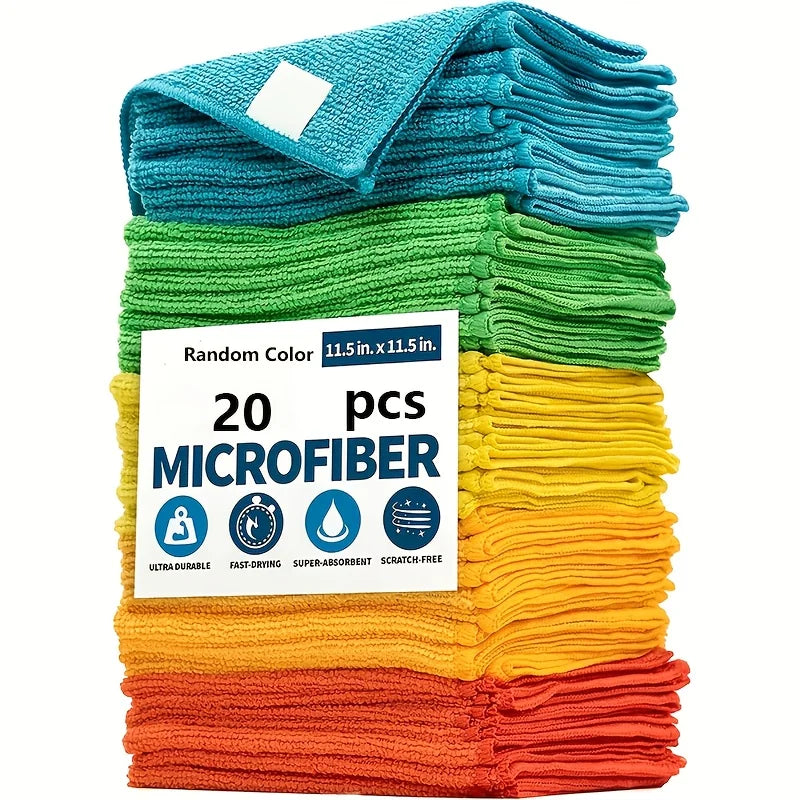 20pcs [Microfiber |Cleaning] Super Absorbent Ultra-Random Color Fine Microfiber Cleaning Cloth Set-Polyester|Streak-Free Shine,