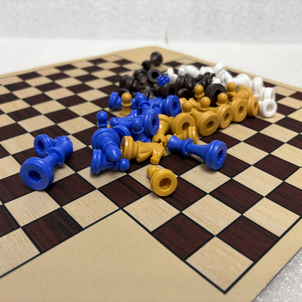 4 Players Chess Classic Board Game Chess Game with 4 Color (16 Pieces per Color ) 64 Pieces Total Paired with a Game Mat