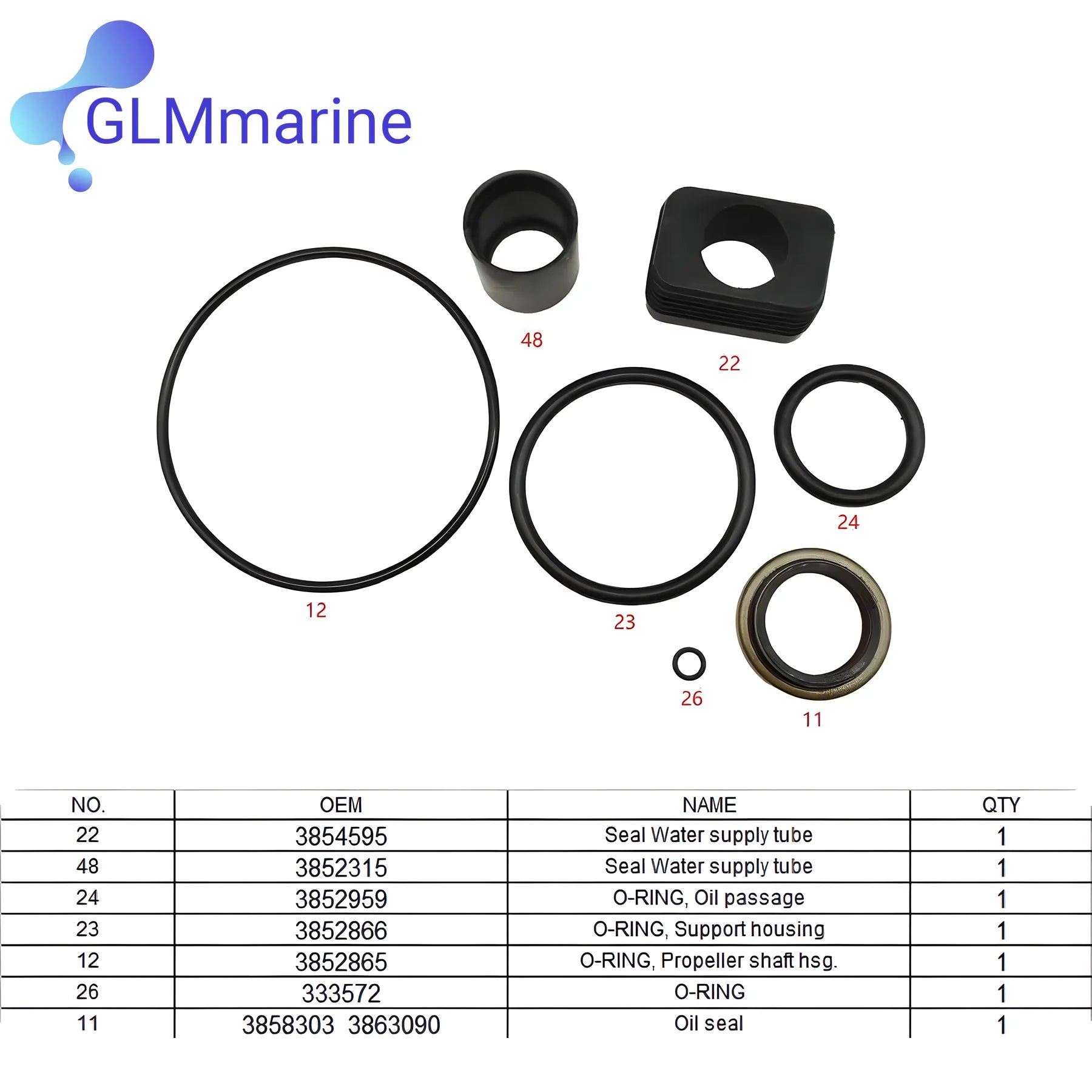 For OMC Cobra Seal Kit 3855275 for OMC Cobra Sterndrives 1994 1995 1996 1997 1998 Replaces 18-2598 3854595 3852315 3863090