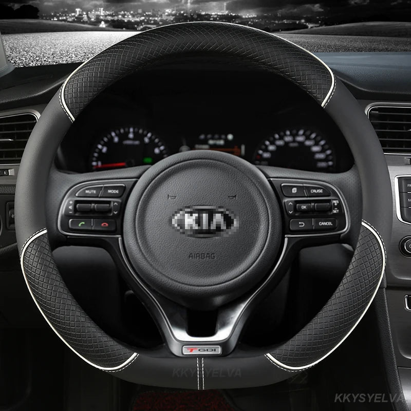 Pu Leather Car Steering Wheel Cover 38cm For Kia Rio 2 3 4 X Line Kombi Sedan K2 K3 K4 K5 KX1 KX3 KX5 Sportage Auto Accessories