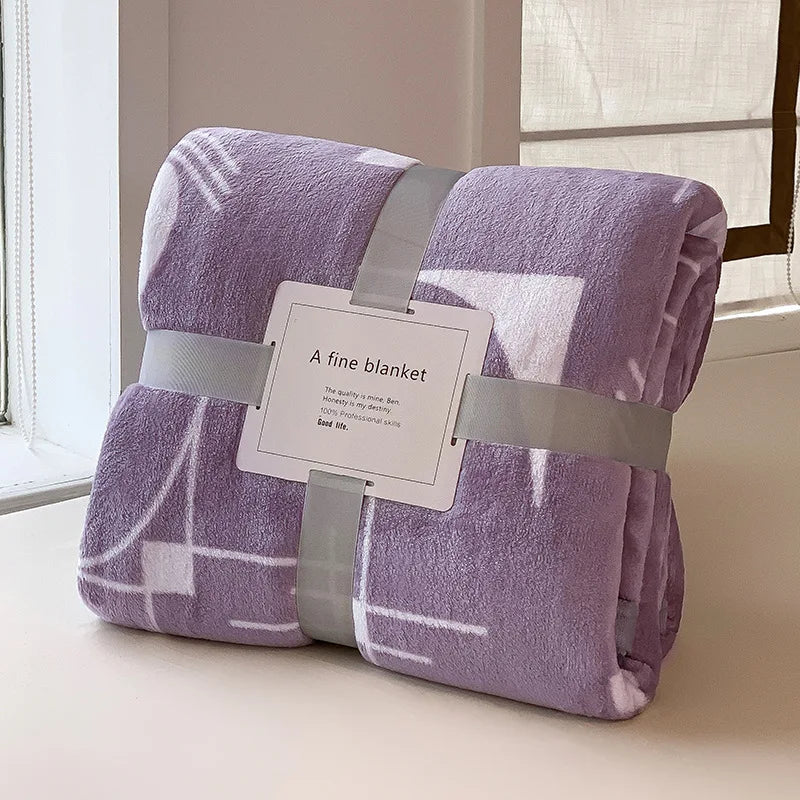 Luxury Flannel Travel Blanket for Airplane Lightweight Office Nap Soft Blanket Non-shedding and Colorfast Multi-purpose Blankets
