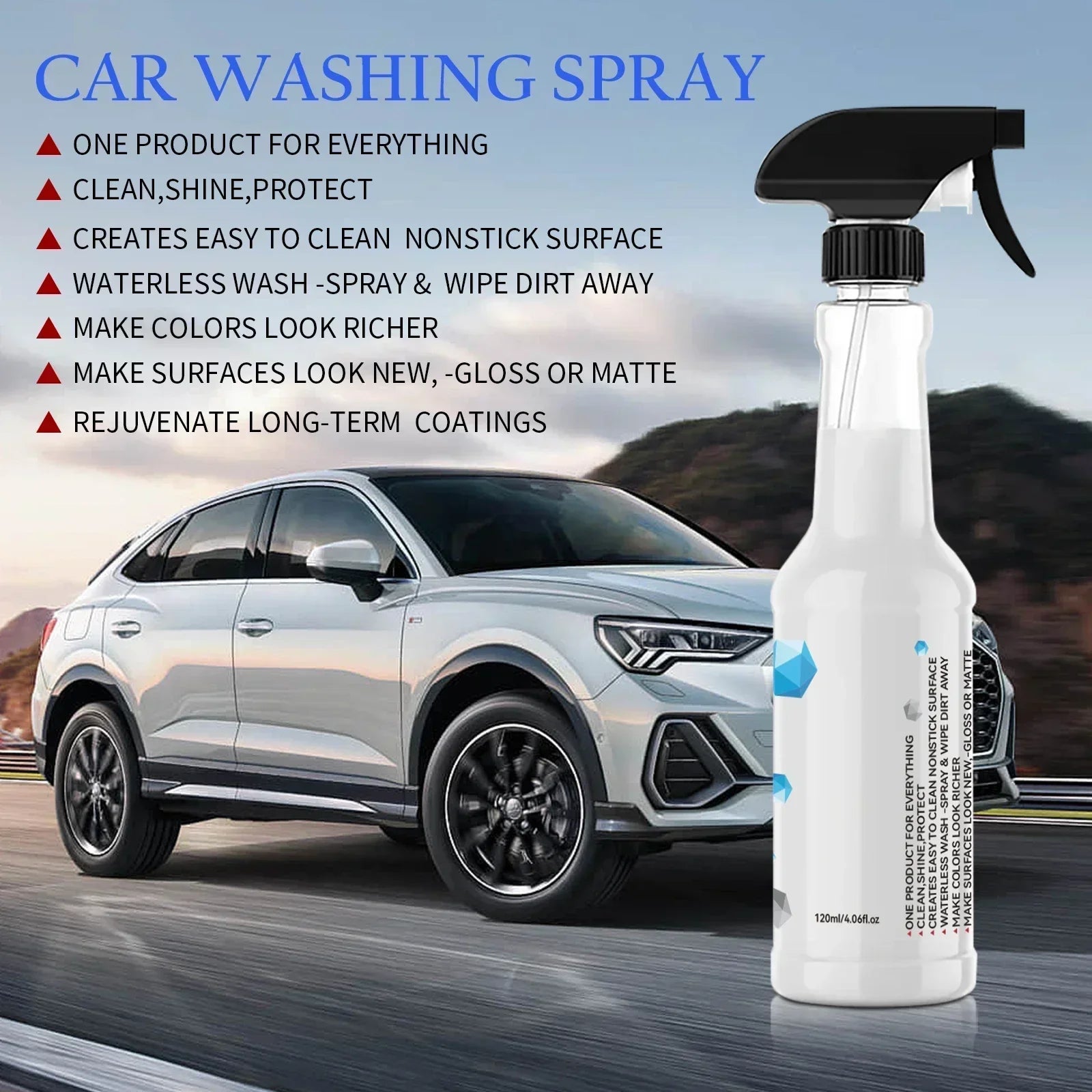Multi-Action Car Care Spray 120ml - Waterless Formula Cleans & Waxes Body, Wheels & Glass for a Long-Lasting Shine.
