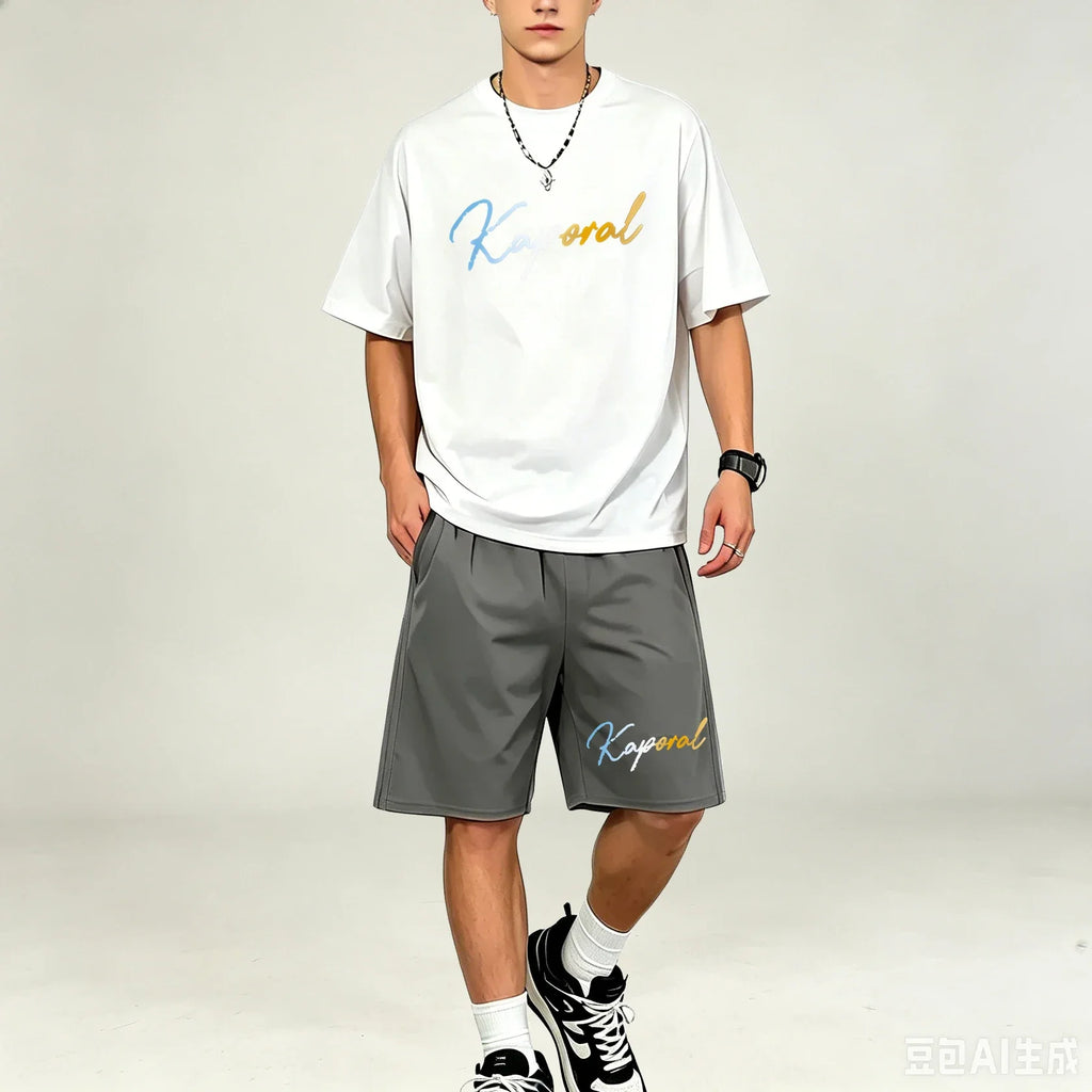 Men T‑Shirts Sets Loose‑Cut 2‑Piece Outfit Breathable Sweat‑proof T‑Shirts Sets Hot‑selling Casual Sport Suit For Men Daily Wear