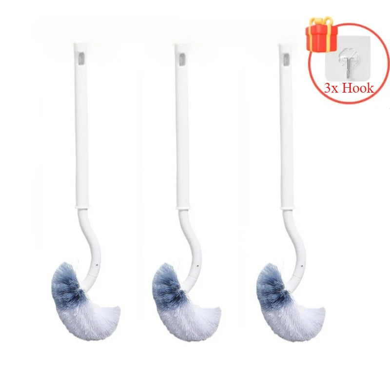 S Shaped Toilet Brush Wall-Mounted Cleaning Brushes Long Handled Soft Bristles Brush 360° No Dead Corner Bathroom Accessories