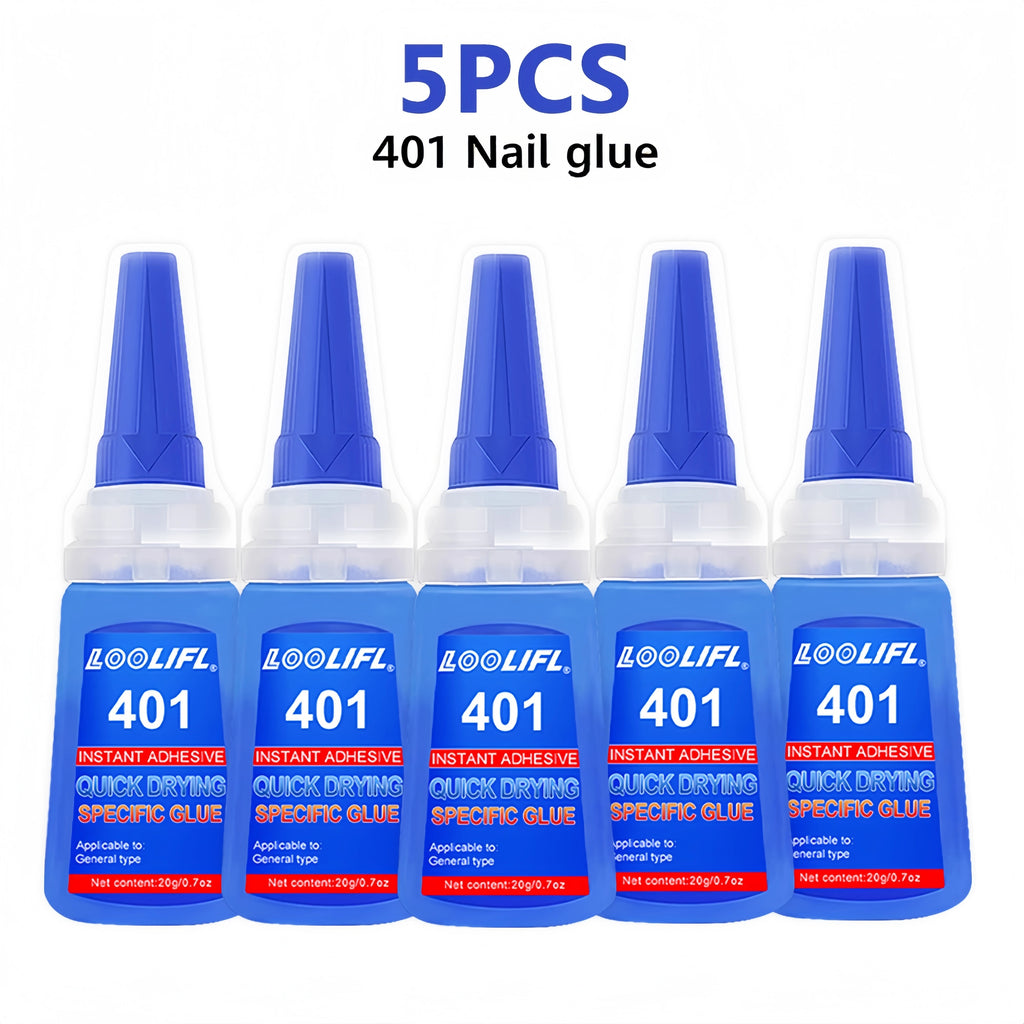 5PCS 401 Instant Nail Glue 20g - Quick Drying Super Adhesive for False Nails & Nail Tips