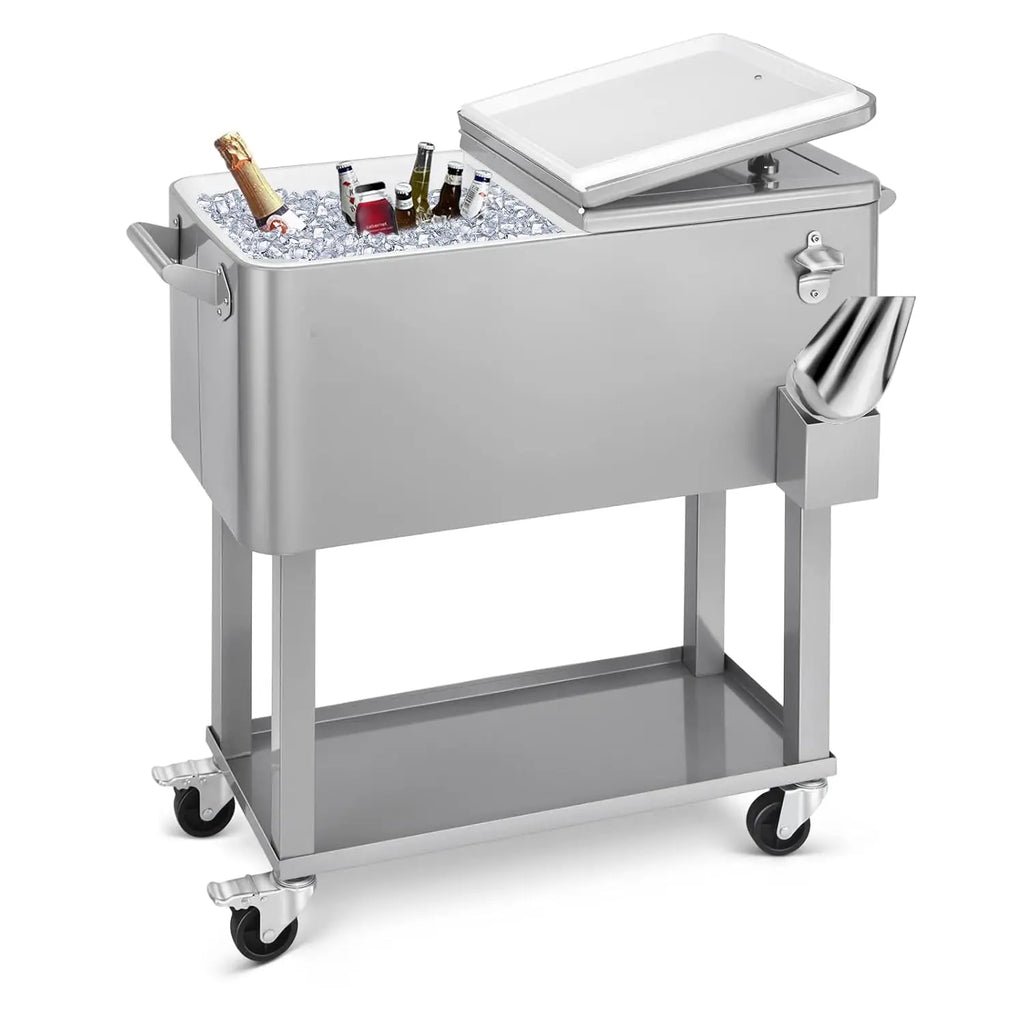 80 Quart Rolling Ice Chest Cooler Cart,Stand Up Beverage Bar Trolley For Patio Backyard Party, Custom