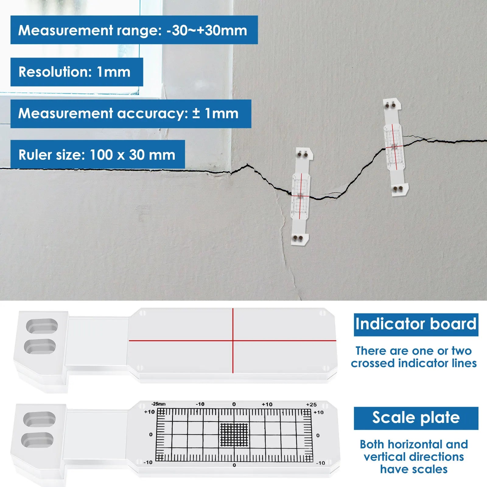 3Pcs Crack Monitoring Record Acrylic Crack Monitor Gauge Waterproof Crack Measure and Record Device for Wall Crack Measure