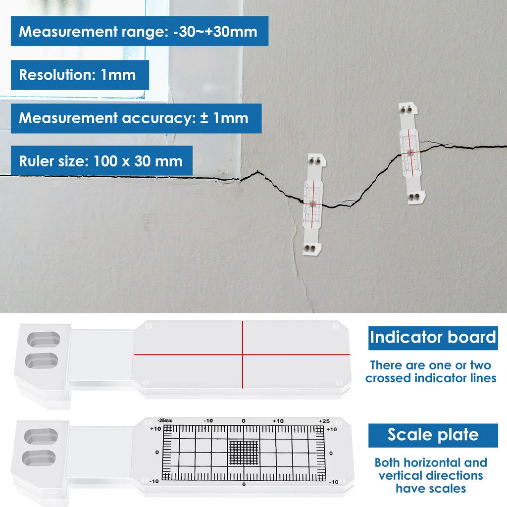 3Pcs Crack Monitoring Record Acrylic Crack Monitor Gauge Waterproof Crack Measure and Record Device for Wall Crack Measure