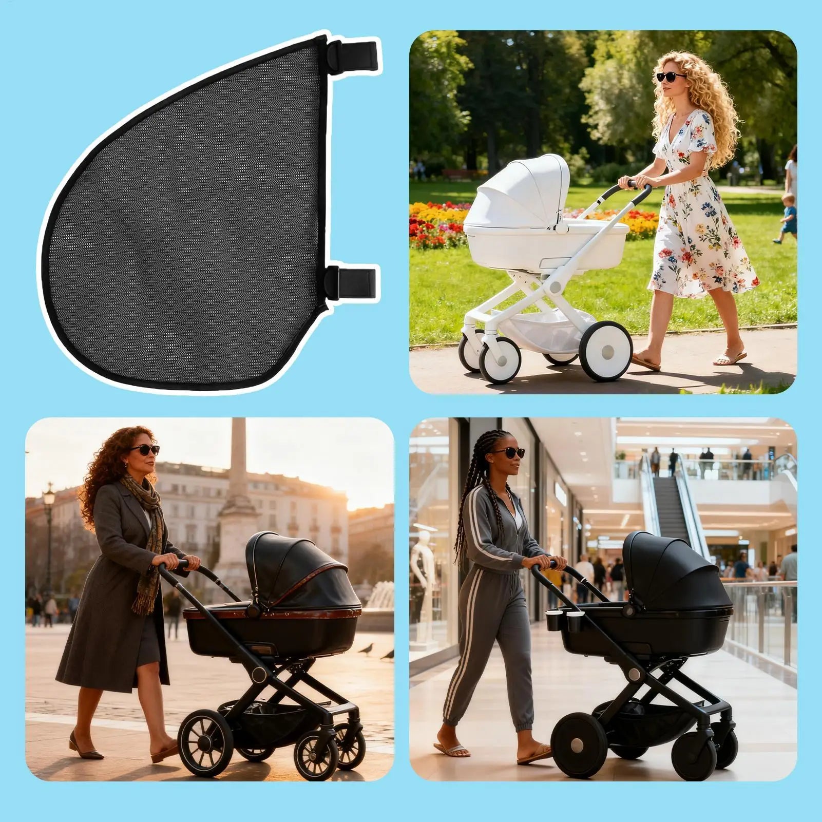 Adjustable Straps Universal Non Slip Stroller Sling Side Cargo Net for Travel Walking Camping Picnic Snacks Toys Diapers Bottles
